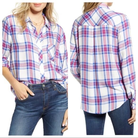 RAILS | Azure Scarlet Shimmer Hunter Pink Blue Plaid Button Down Flannel - Picture 1 of 8